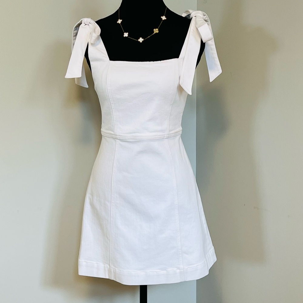 Alice + Olivia White Square Neck Mini Sundress